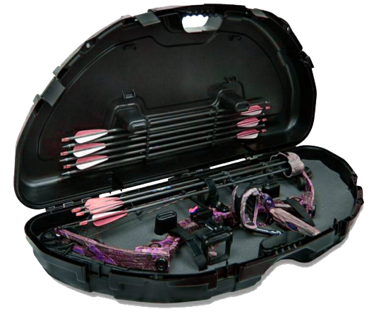 A Bow case with a compound bow and arrows inside