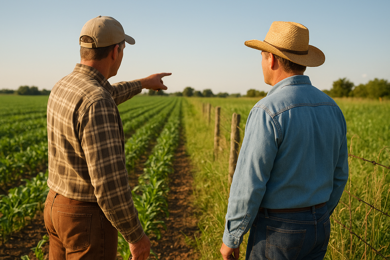 A well-dressed trapper with proper equipment talking to a landowner